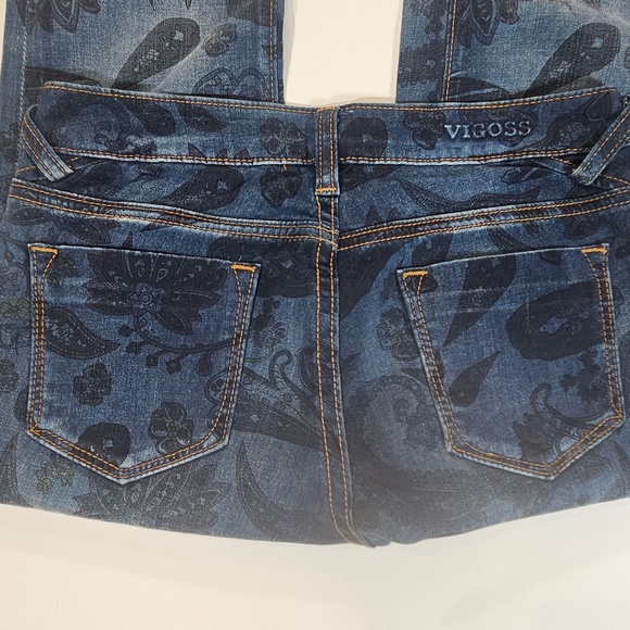 Vigoss Studio Floral Print Jeans Womens 26 Blue Denim Paisley Design Boho Skinny - Picture 8 of 11